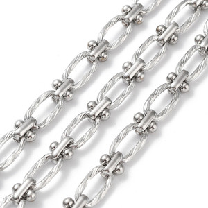 Stainless Steel Chain, 12x6mm, Textured Oval & Knot Link, 3.3 ft
