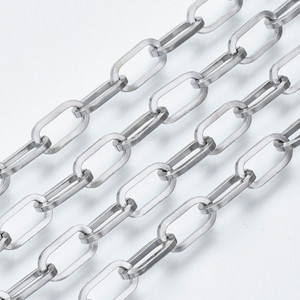 Stainless Steel Chain, 10x5mm, Flat Paperclip, 3.3 ft.