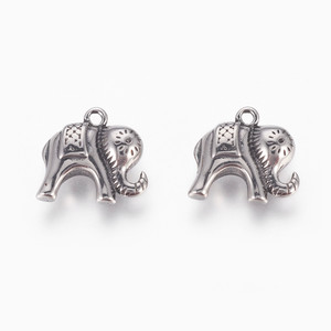 Elephant Pendant, Stainless Steel, 15x5mm, 2 pieces