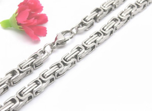 Stainless Steel Chain Necklace, 4mm, Byzantine, 24 in.
