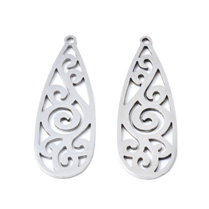 Stainless Steel, Cutout, Teardrop, 34x12mm, 2 PCS