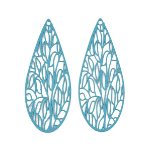 Stainless Steel, Spray Painted, Cutout, Teardrop, Blue, 45x18mm, 10 PCS
