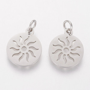 Stainless Steel, Cutout, Sun Charm, 14x12mm, 5 PCS