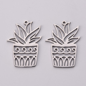 Stainless Steel, Cutout, Plant, 32x23mm, 3 PCS
