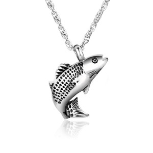 Salmon Fish Pendant, Stainless Steel, 29x23x8mm