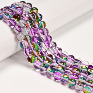 Glowing Glass, Purple Rainbow, One 8mm Strand