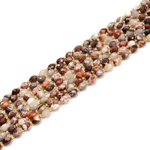 Mexican Crazy Lace Agate, Natural, Faceted Rice Beads, One 6x8mm Strand