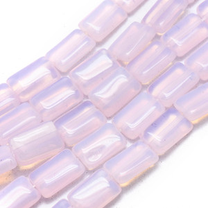Opalite, Glass, Pink, Smooth Rectangle, One 12x8mm Strand