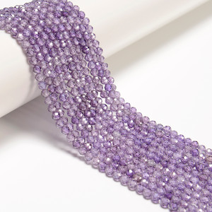 Cubic Zirconia, Purple, Dyed, Lab-Created, Faceted Round, One 4mm Strand