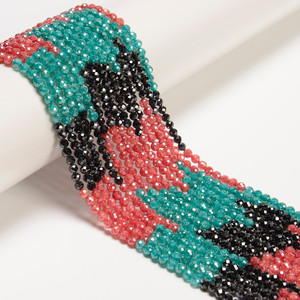 Cubic Zirconia, Tricolor, Dyed, Lab-Created, Faceted Round, One 3mm Strand