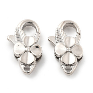 Lobster Claw Clasp, Flower, 25x15mm, Antique Silver Plated Brass, 3 PCS