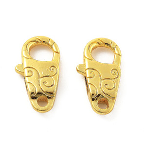 Lobster Claw Clasp, Swirl, 25x14mm, Antique Gold Plated Brass, 4 PCS