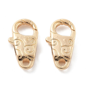 Lobster Claw Clasp, Swirl, 25x14mm, Shiny Gold Plated Brass, 4 PCS