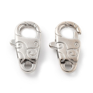 Lobster Claw Clasp, Swirl, 25x14mm, Antique Silver Plated Brass, 4 PCS