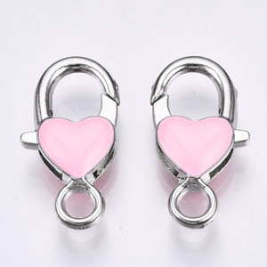 Lobster Claw Clasp, 27x14mm, Alloy & Enamel, Pink, 5 PCS