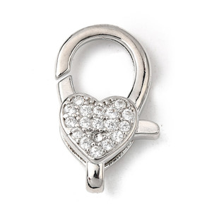 Lobster Claw Clasp, 22x14mm, Brass, Platinum Plated, Cubic Zirconia, 1 PC
