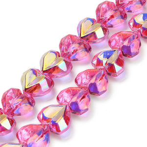 Electroplate Glass, Faceted, Hearts, 15x13mm, Half Plated, Hot Pink, One 24" Strand