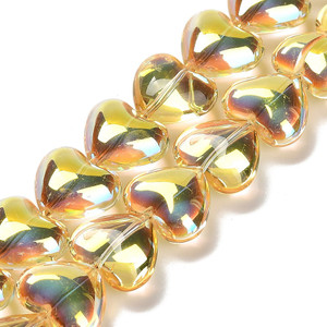Electroplate Glass, Hearts, 12x15x8mm, Yellow, One 24" Strand