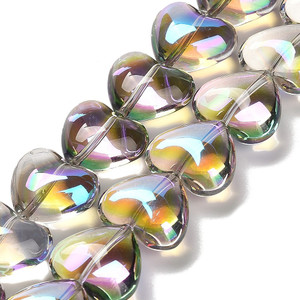 Electroplate Glass, Hearts, 12x15x8mm, Purple Rainbow, One 24" Strand