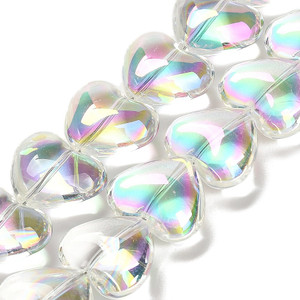 Electroplate Glass, Hearts, 12x15x8mm, Clear AB, One 24" Strand