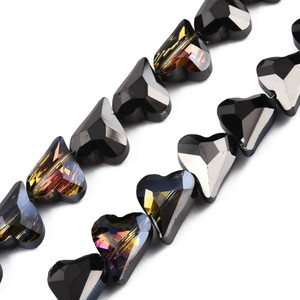 Electroplate Glass Beads, Faceted, Hearts, 12x10mm, Half Plated, Black, 20 PCS
