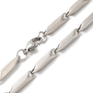 Stainless Steel Chain Necklace, 16x3mm, Rectangle Bar Link, 24 in.