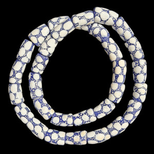 African Glass, Krobo, Blue & White Spots, 25x15mm