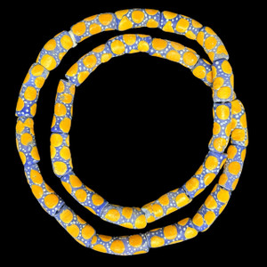 African Glass, Krobo, Blue & Orange Spots, 25x12mm