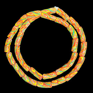 African Glass, Krobo, Red, Yellow & Green, 28x10mm, 24in Strand