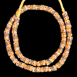 African Glass, Krobo, Orange, Black Stripes, 16x9mm, 22in Strand