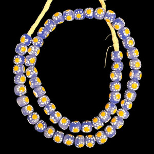 African Glass, Krobo, Round, Flower, 12mm, 24in Strand