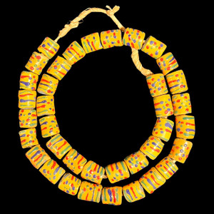 African Glass, Krobo, Yellow & Multicolor, 18x16mm, 24in Strand