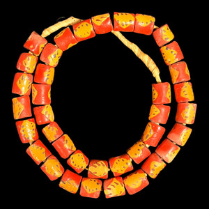 African Glass, Krobo, Red & Orange, 15mm, 24in Strand