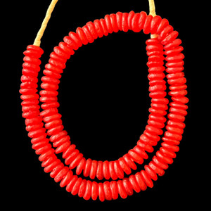 African Glass, Recycled, Rondelle, Red, 12x4mm, 20in Strand