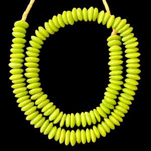 African Glass, Recycled, Rondelle, Ashanti, Green, 15x5mm, 22in Strand