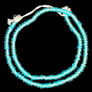 Indonesian Java Glass, Recycled, Donut, Blue Aqua, 6x4mm, 24in Strand