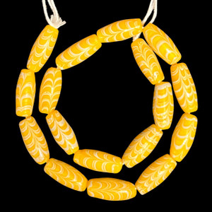Indonesian Java Glass, Feather, Yellow, 26x12mm, 18in Strand
