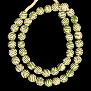 Indonesian Java Glass, Round, Feather, Green, 16mm, 30in Strand