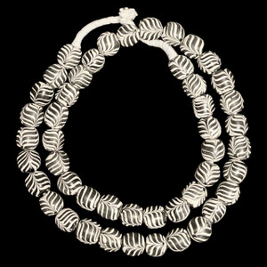 Indonesian Java Glass, Round, Feather, Black, 16mm, 30in Strand