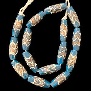Indonesian Java Glass, Feather, Faceted, Blue, 30x11mm, 16in Strand
