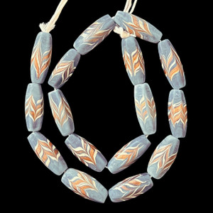 Indonesian Java Glass, Feather, Faceted, Blue, 30x11mm, 16in Strand