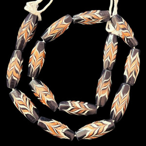 Indonesian Java Glass, Feather, Faceted, Black, 30x11mm, 16in Strand