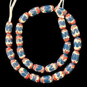 Indonesian Java Glass, Chevron, Teal, 16x8mm, 18in Strand