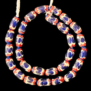 Indonesian Java Glass, Chevron, Dark Blue, 16x8mm, 18in Strand