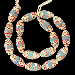 Indonesian Java Glass, Chevron, Aqua Blue, 25x13mm, 18in Strand