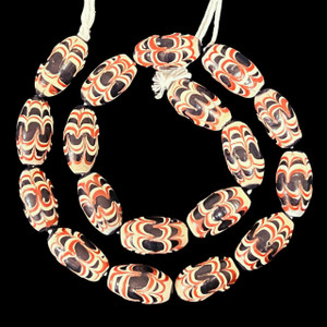 Indonesian Java Glass, Chevron, Black, 25x13mm, 18in Strand