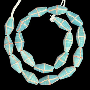 Indonesian Java Glass, French Cross, Blue, 25x13mm, 18in Strand