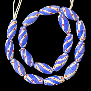 African Glass, Spiral, Blue, 27x12mm, 18in Strand