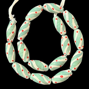 African Glass, Spiral, Aqua Blue, 27x12mm, 18in Strand