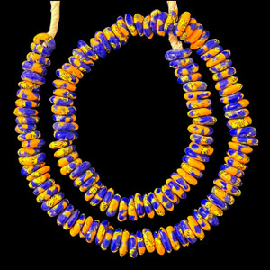 African Glass, Ghanaian, Fused Rondelle, Blue & Orange, 13x4mm, 22in Strand
